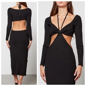 Cult Gaia Enzo Ribbed Knit Maxi Dress cut out halter long sleeve black L